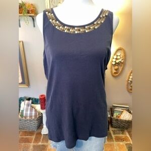 Green Source 100% organic cotton tank top with studded neckline.